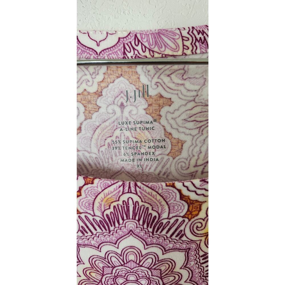 J.Jill Luxe Supima Tunic Top XL Magenta Orange Paisley Mandala 3/4 Sleeve - Picture 5 of 5